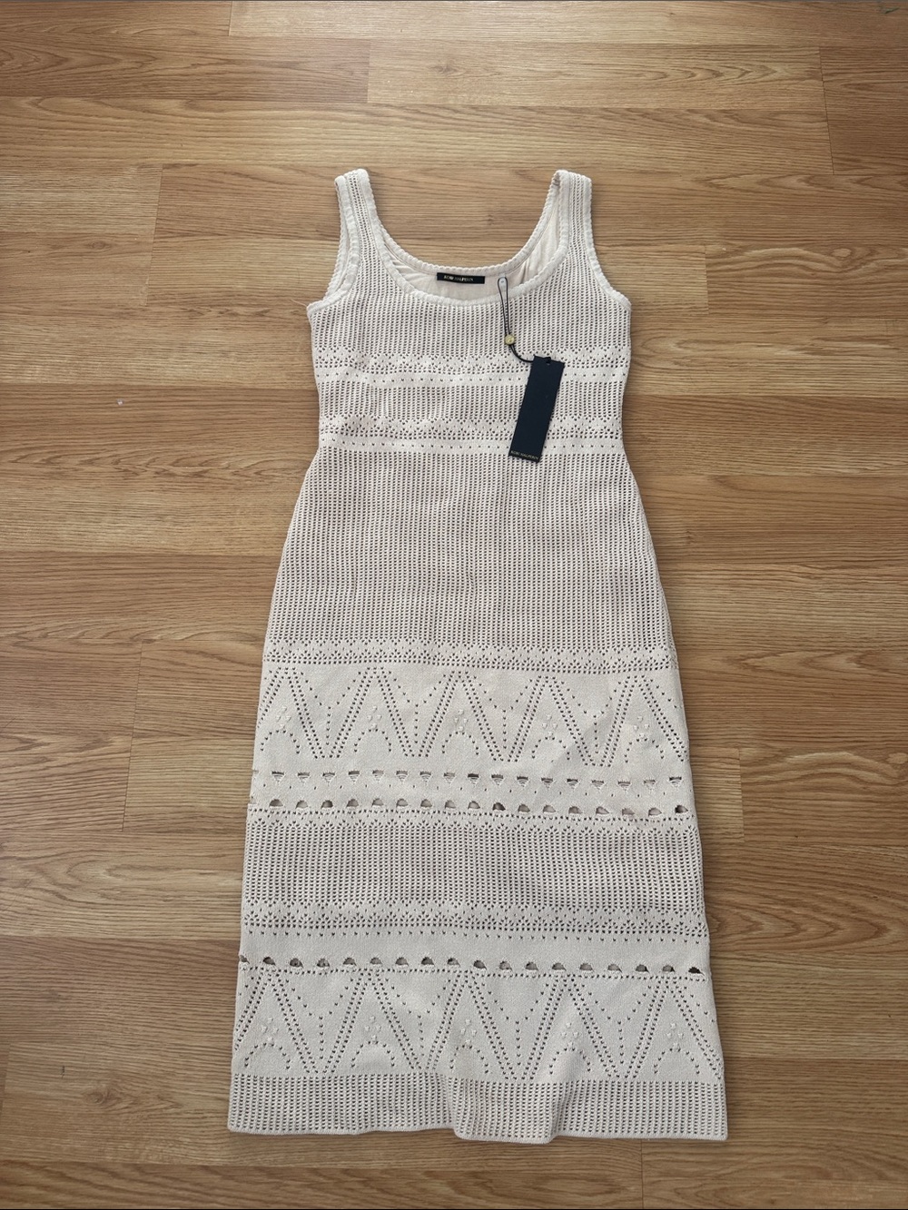 Kobi Halperin Cream Sleeveless Knit Midi Dress with Openwork Panels